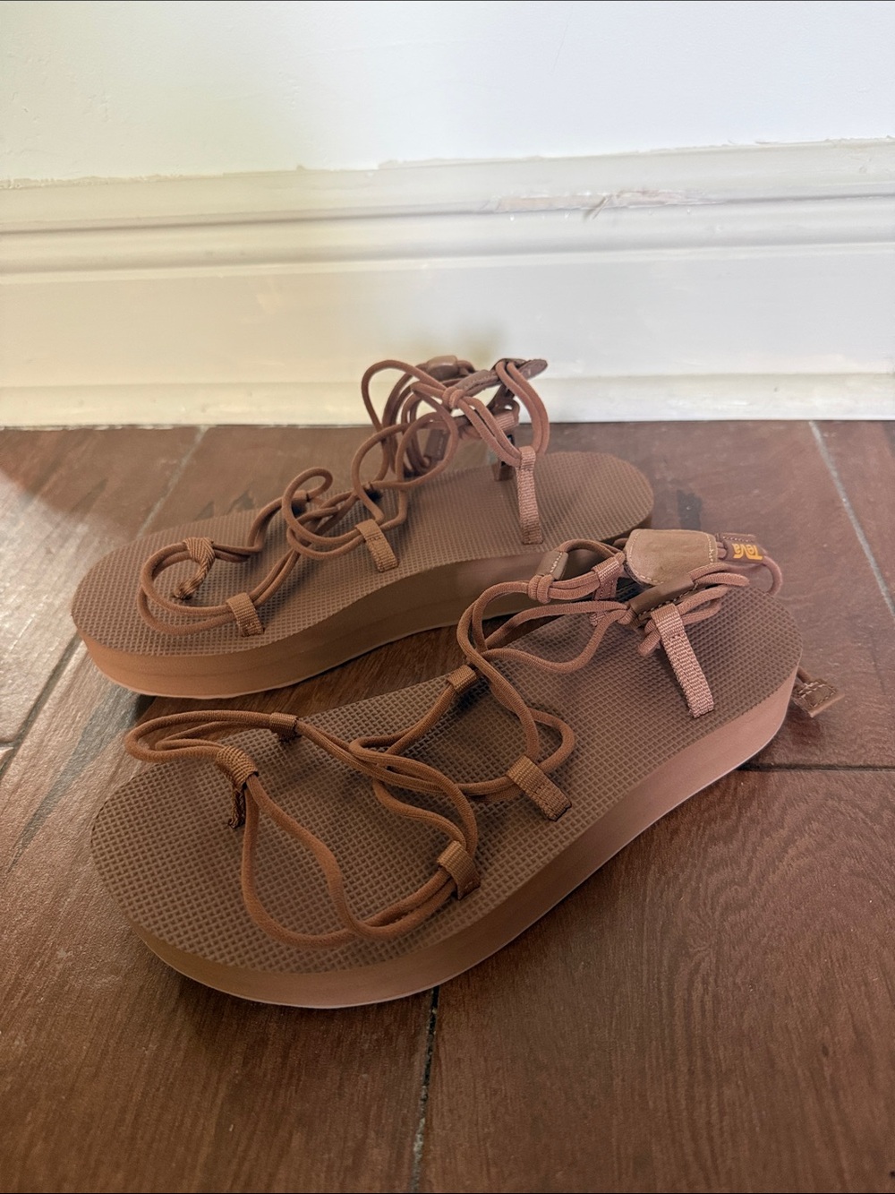 Teva Women's Strappy Lace-Up Sandals in Light Brown - Picture 6 of 8